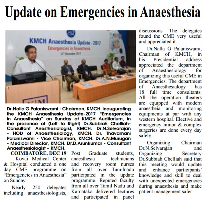 KMCH holds one-day course on Anaesthesia for medicos