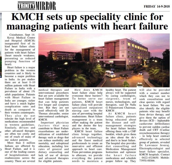 KMCH sets up speciality clinic for managing patients with heart failure