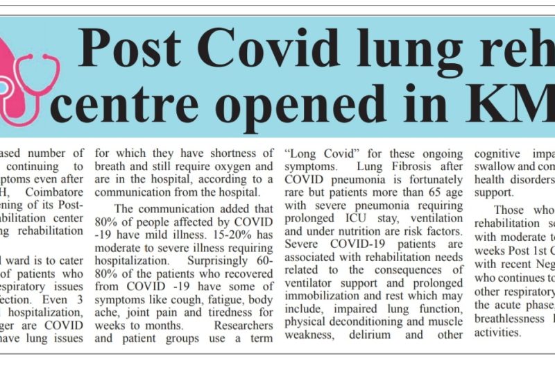 KMCH launches Post-Covid Lung Rehabilitation Center