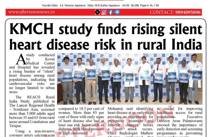 KMCH study reveals rural adults at risk of ‘silent’ heart disease